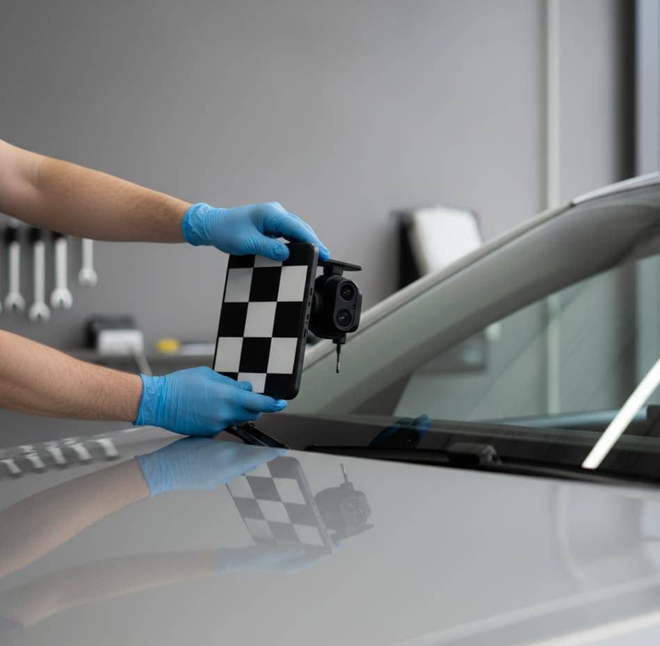 Technicien effectuant un calibrage ADAS sur un véhicule